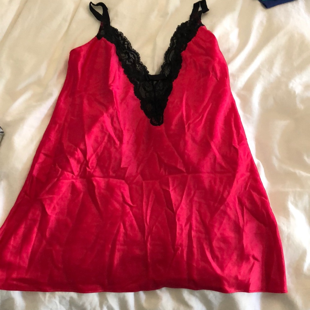 Hot Pink Silk Nightgown with Lace Detail